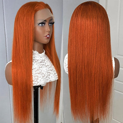 Ginger Color Human Hair Straight Lace Front Wig...