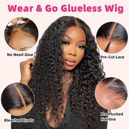 Glueless 5x5 Ready to Wear Deep Wave HD Lace Clousure Wig Human Hair Pre Plucked 6x4 Curly Brazilian Transparent Lace Front Wigs