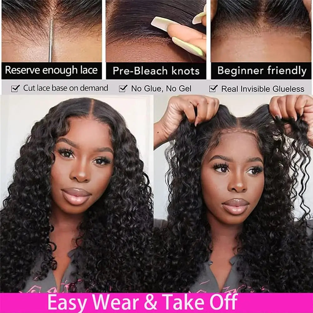 Glueless 5x5 Ready to Wear Deep Wave HD Lace Clousure Wig Human Hair Pre Plucked 6x4 Curly Brazilian Transparent Lace Front Wigs